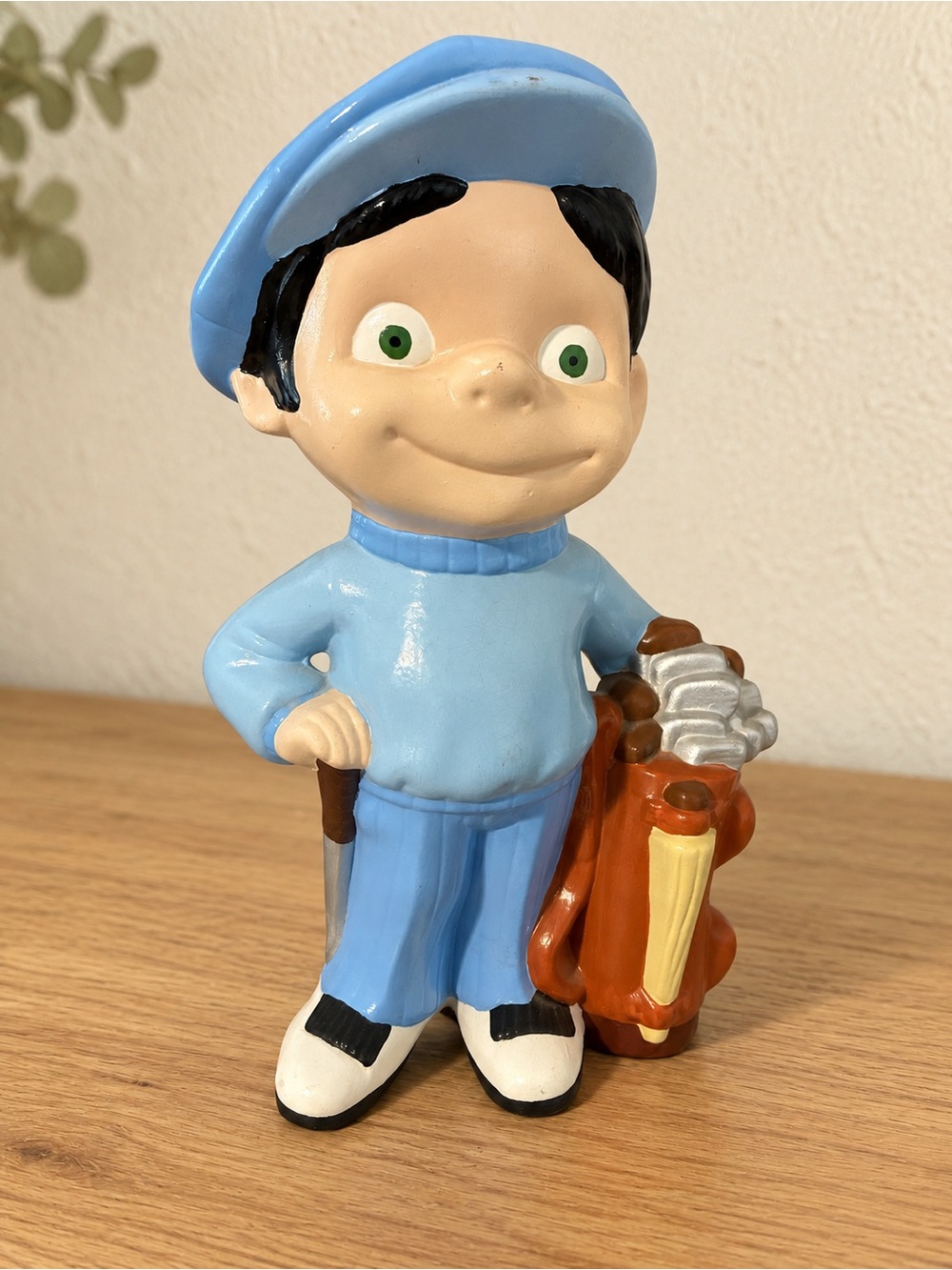 Ceramic Boy Golfer Figurine with Golf Bag – Blue Outfit